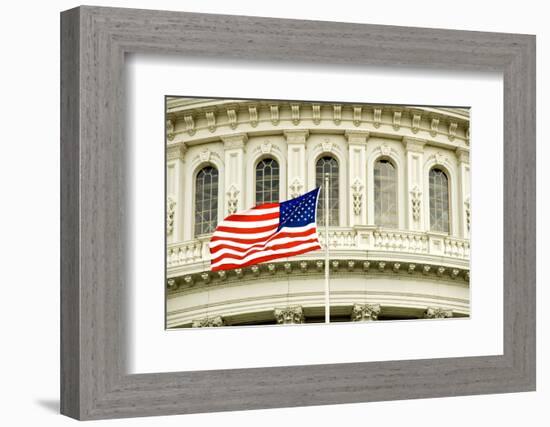 The Flag of the USA Flying in Front of the Capitol Building in Washington, Dc.-Gary Blakeley-Framed Photographic Print