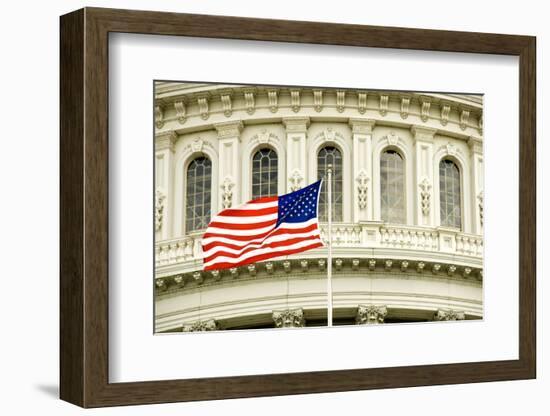 The Flag of the USA Flying in Front of the Capitol Building in Washington, Dc.-Gary Blakeley-Framed Photographic Print