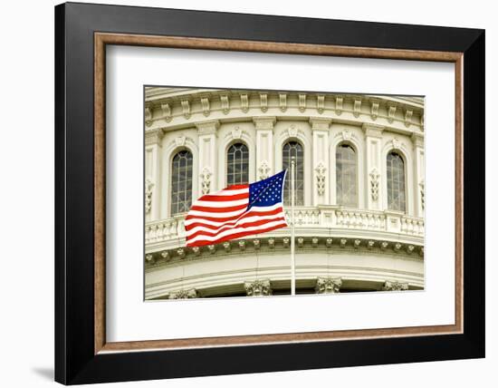 The Flag of the USA Flying in Front of the Capitol Building in Washington, Dc.-Gary Blakeley-Framed Photographic Print