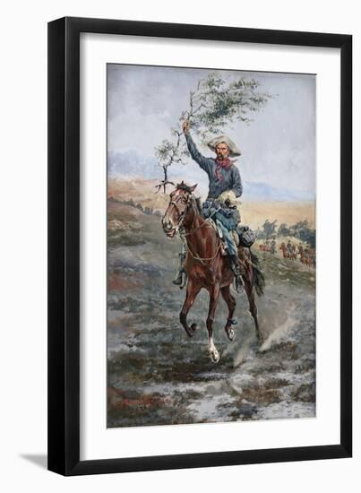 The Flag of Truce in the Indian War, 1886 (Gouache on Paper)-Frederic Remington-Framed Giclee Print