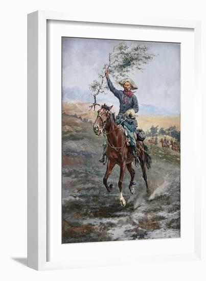 The Flag of Truce in the Indian War, 1886 (Gouache on Paper)-Frederic Remington-Framed Giclee Print