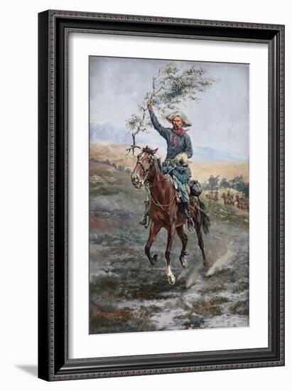 The Flag of Truce in the Indian War, 1886 (Gouache on Paper)-Frederic Remington-Framed Giclee Print