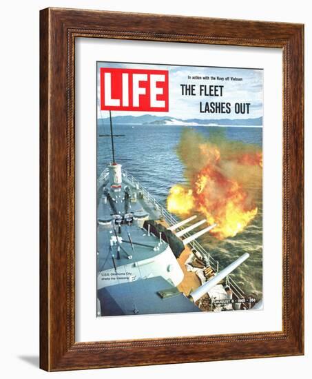 The Fleet Lashes Out, Bill Ray of USS Oklahoma Shelling the Viet Cong Off Vietnam, August 6, 1965-Bill Ray-Framed Photographic Print