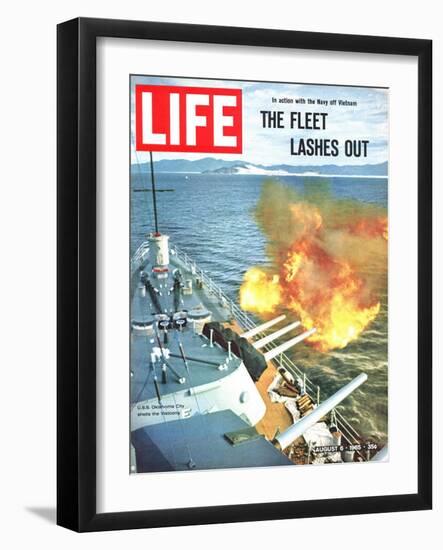 The Fleet Lashes Out, Bill Ray of USS Oklahoma Shelling the Viet Cong Off Vietnam, August 6, 1965-Bill Ray-Framed Photographic Print