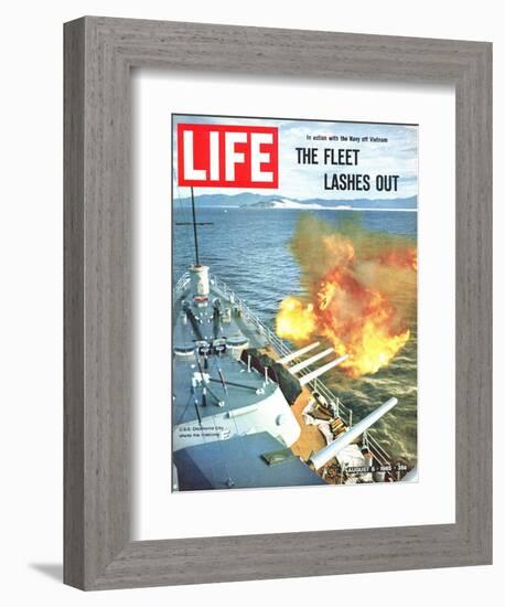 The Fleet Lashes Out, Bill Ray of USS Oklahoma Shelling the Viet Cong Off Vietnam, August 6, 1965-Bill Ray-Framed Photographic Print