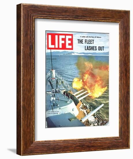 The Fleet Lashes Out, Bill Ray of USS Oklahoma Shelling the Viet Cong Off Vietnam, August 6, 1965-Bill Ray-Framed Photographic Print