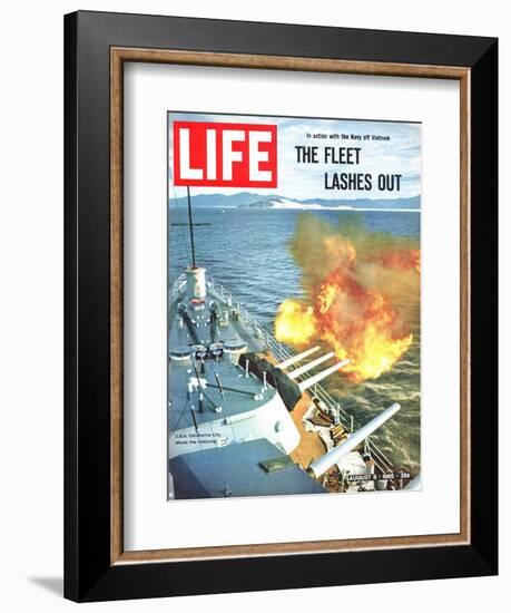 The Fleet Lashes Out, Bill Ray of USS Oklahoma Shelling the Viet Cong Off Vietnam, August 6, 1965-Bill Ray-Framed Photographic Print