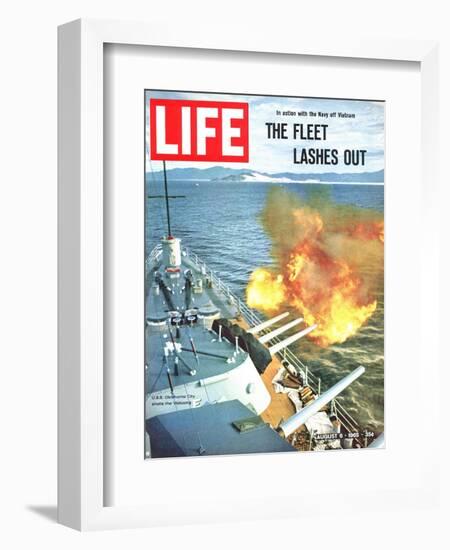 The Fleet Lashes Out, Bill Ray of USS Oklahoma Shelling the Viet Cong Off Vietnam, August 6, 1965-Bill Ray-Framed Photographic Print