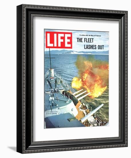 The Fleet Lashes Out, Bill Ray of USS Oklahoma Shelling the Viet Cong Off Vietnam, August 6, 1965-Bill Ray-Framed Photographic Print