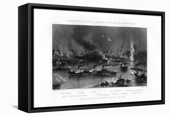 The Fleet Passing Forts on the Mississippi, Capture of New Orleans, 1862-1867-W Ridgway-Framed Premier Image Canvas