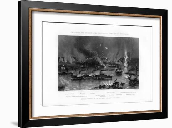 The Fleet Passing Forts on the Mississippi, Capture of New Orleans, 1862-1867-W Ridgway-Framed Giclee Print