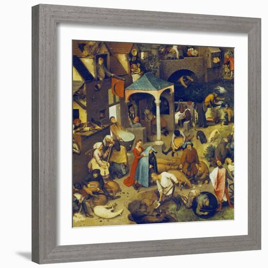 The Flemish Proverbs. (Detail of the Lower Centre)-Pieter Bruegel the Elder-Framed Giclee Print