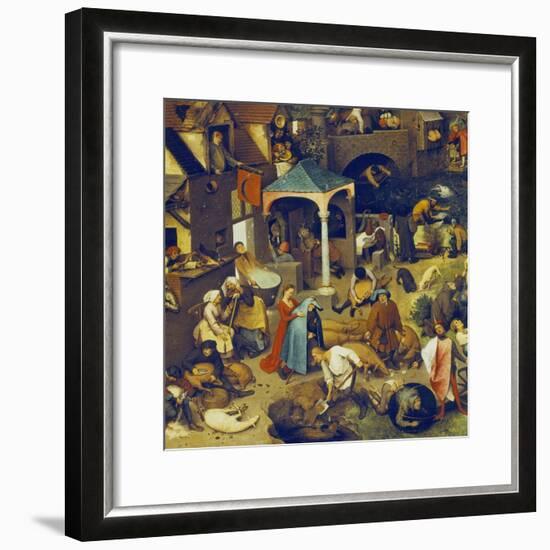 The Flemish Proverbs. (Detail of the Lower Centre)-Pieter Bruegel the Elder-Framed Giclee Print