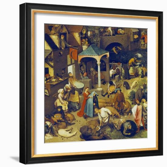 The Flemish Proverbs. (Detail of the Lower Centre)-Pieter Bruegel the Elder-Framed Giclee Print