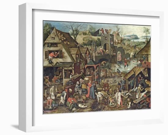 The Flemish Proverbs-Pieter Brueghel the Younger-Framed Giclee Print