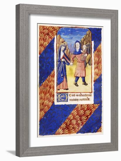 The Flight into Egypt, Miniature on Vellum from a Book of Hours, Latin Manuscript from Lisieux-null-Framed Giclee Print