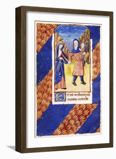 The Flight into Egypt, Miniature on Vellum from a Book of Hours, Latin Manuscript from Lisieux-null-Framed Giclee Print