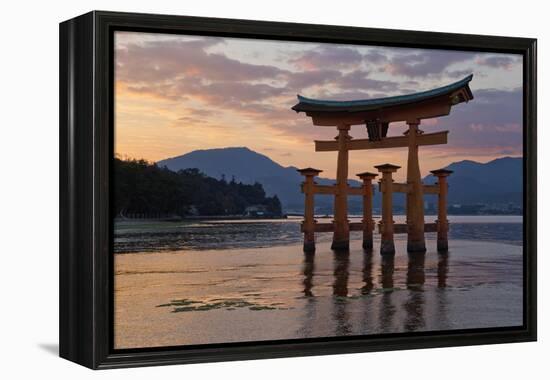 The Floating Miyajima Torii Gate of Itsukushima Shrine at Sunset-Stuart Black-Framed Premier Image Canvas