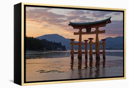 The Floating Miyajima Torii Gate of Itsukushima Shrine at Sunset-Stuart Black-Framed Premier Image Canvas