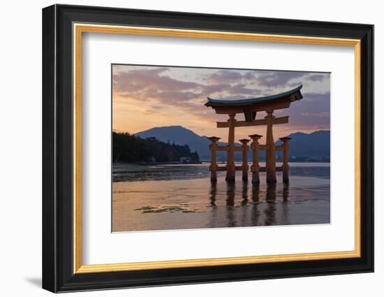 The Floating Miyajima Torii Gate of Itsukushima Shrine at Sunset-Stuart Black-Framed Photographic Print