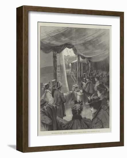 The Floating of HMS Majestic, at Portsmouth, on 31 January, Princess Louise Christening the Ship-Charles William Wyllie-Framed Giclee Print