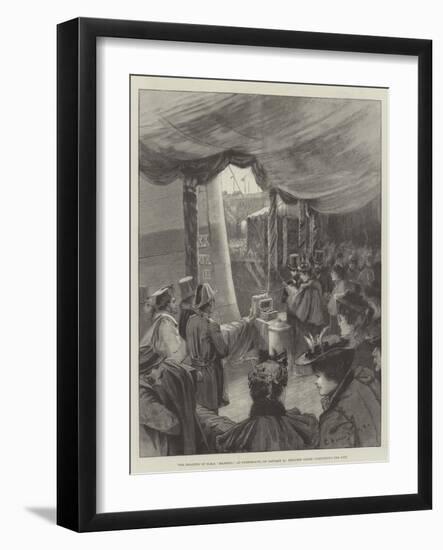 The Floating of HMS Majestic, at Portsmouth, on 31 January, Princess Louise Christening the Ship-Charles William Wyllie-Framed Giclee Print
