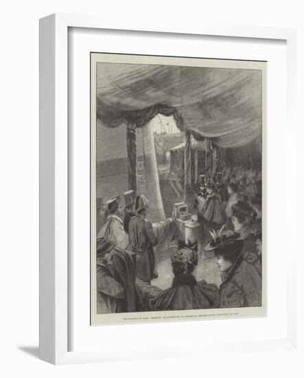 The Floating of HMS Majestic, at Portsmouth, on 31 January, Princess Louise Christening the Ship-Charles William Wyllie-Framed Giclee Print