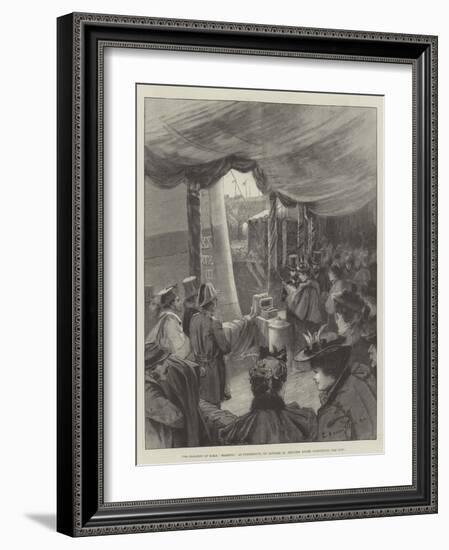 The Floating of HMS Majestic, at Portsmouth, on 31 January, Princess Louise Christening the Ship-Charles William Wyllie-Framed Giclee Print