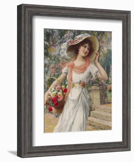 The Flower Girl. Early 20th Century-Emile Vernon-Framed Giclee Print