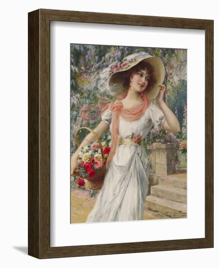 The Flower Girl. Early 20th Century-Emile Vernon-Framed Giclee Print