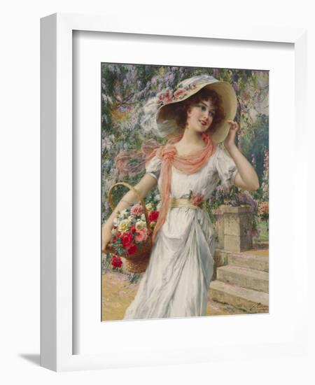 The Flower Girl. Early 20th Century-Emile Vernon-Framed Giclee Print