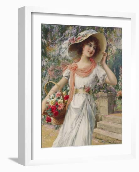 The Flower Girl. Early 20th Century-Emile Vernon-Framed Giclee Print