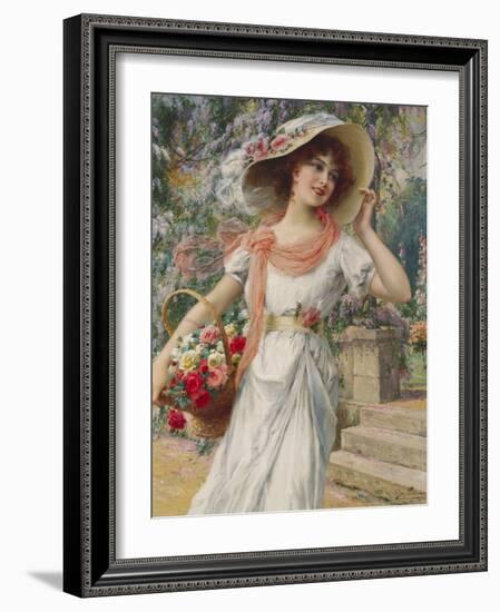 The Flower Girl. Early 20th Century-Emile Vernon-Framed Giclee Print