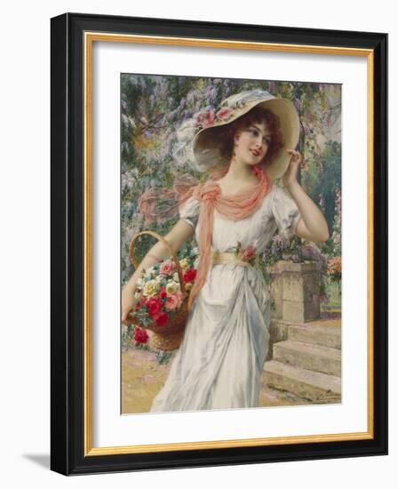 The Flower Girl. Early 20th Century-Emile Vernon-Framed Giclee Print