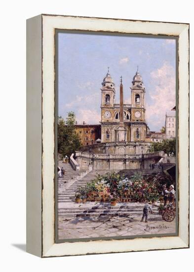 The Flower Market before the Spanish Steps, Rome (Oil on Canvas)-Antonietta Brandeis-Framed Premier Image Canvas