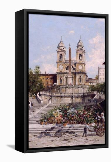 The Flower Market before the Spanish Steps, Rome (Oil on Canvas)-Antonietta Brandeis-Framed Premier Image Canvas