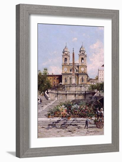 The Flower Market before the Spanish Steps, Rome (Oil on Canvas)-Antonietta Brandeis-Framed Giclee Print