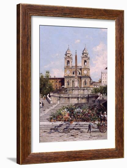 The Flower Market before the Spanish Steps, Rome (Oil on Canvas)-Antonietta Brandeis-Framed Giclee Print