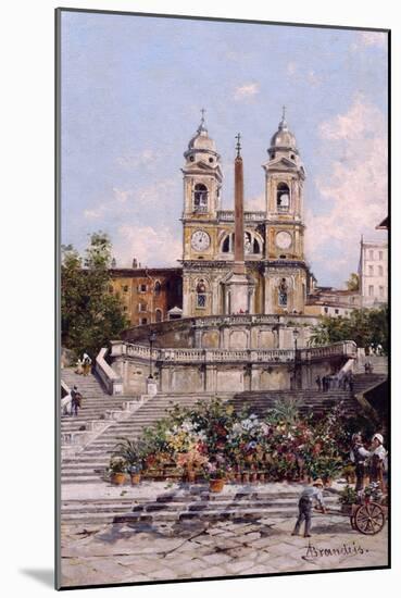 The Flower Market before the Spanish Steps, Rome (Oil on Canvas)-Antonietta Brandeis-Mounted Giclee Print