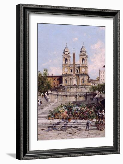 The Flower Market before the Spanish Steps, Rome (Oil on Canvas)-Antonietta Brandeis-Framed Giclee Print