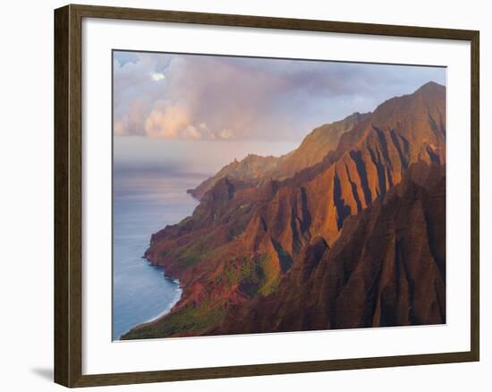 The Fluted Cliffs of the Na Pali Coast at Sunset, Kauai, Hawaii.-Ethan Welty-Framed Photographic Print