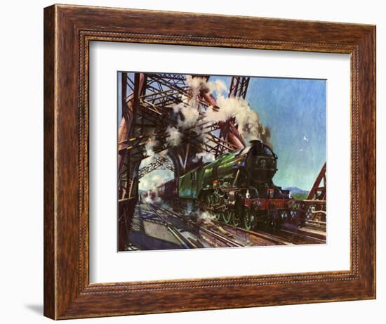 The Flying Scotsman, Number 4472 Crossing the Forth Bridge on May 16Th 1964 (Colour Litho)-Terence Cuneo-Framed Giclee Print