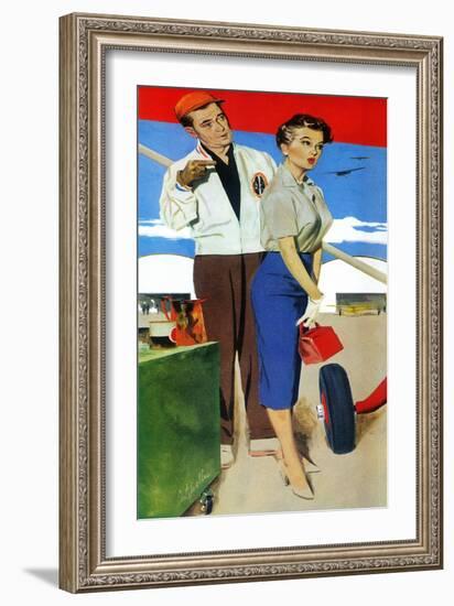 The Flying Wife - Saturday Evening Post "Men at the Top", August 16, 1958 pg.31-Fritz Willis-Framed Giclee Print
