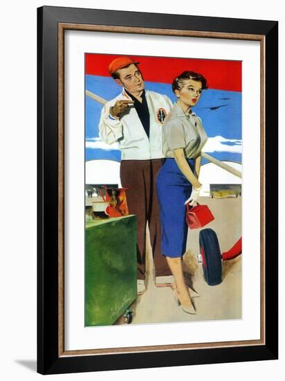 The Flying Wife - Saturday Evening Post "Men at the Top", August 16, 1958 pg.31-Fritz Willis-Framed Giclee Print