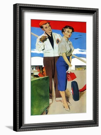 The Flying Wife - Saturday Evening Post "Men at the Top", August 16, 1958 pg.31-Fritz Willis-Framed Giclee Print