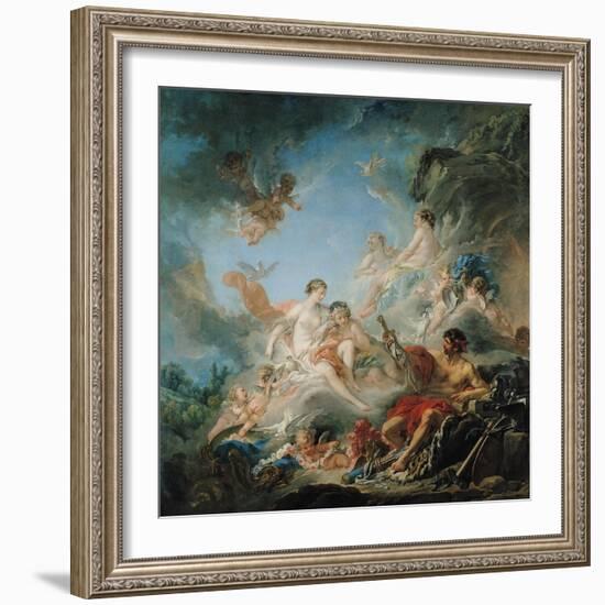 The Forge of Vulcan, or Vulcan Presenting Arms for Aeneas to Venus, Tapestry Cartoon, 1757-Francois Boucher-Framed Giclee Print