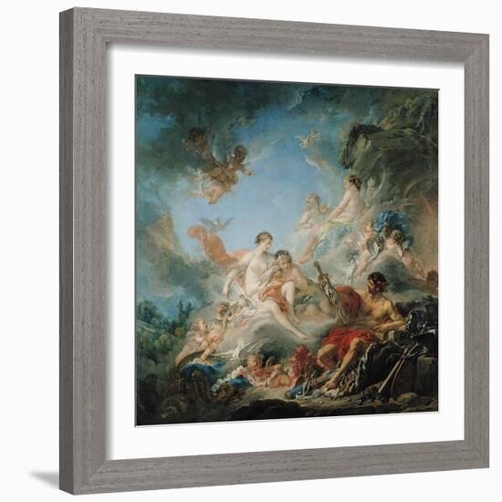 The Forge of Vulcan, or Vulcan Presenting Arms for Aeneas to Venus, Tapestry Cartoon, 1757-Francois Boucher-Framed Giclee Print