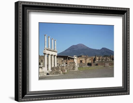 The Forum and Vesuvius Volcano, Pompeii, UNESCO World Heritage Site, Campania, Italy, Europe-Angelo Cavalli-Framed Photographic Print