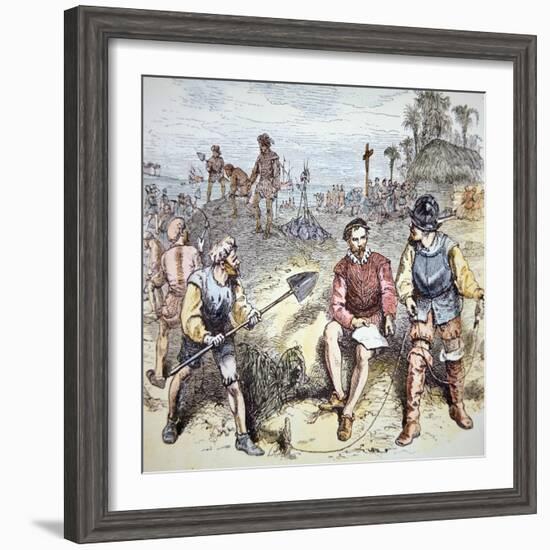 The Founding of St. Augustine in Florida by the Spanish in 1565 (Colour Litho)-American-Framed Giclee Print