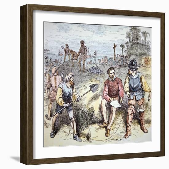 The Founding of St. Augustine in Florida by the Spanish in 1565 (Colour Litho)-American-Framed Giclee Print